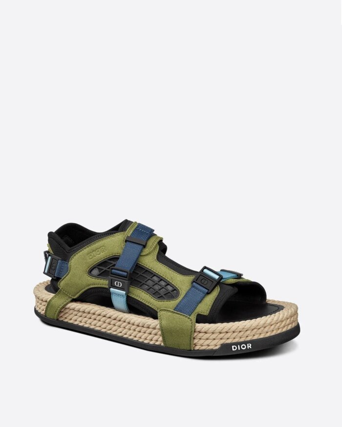 Dior Atlas Men's Sandal Black Neoprene And Khaki Suede