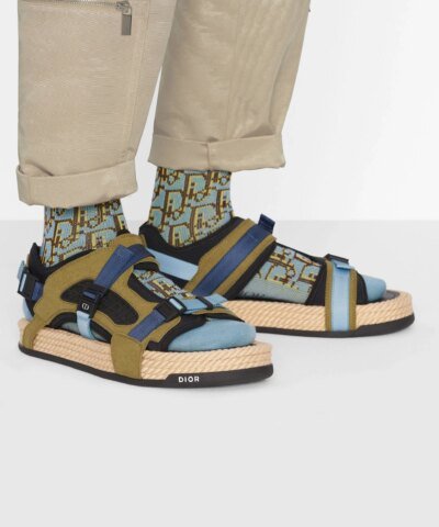 Dior Atlas Men's Sandal Black Neoprene And Khaki Suede