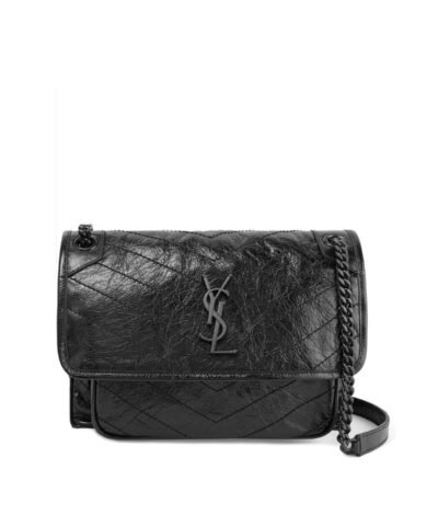 Saint Laurent Niki Medium Quilted Crinkled Glossed-Leather Shoulder Bag