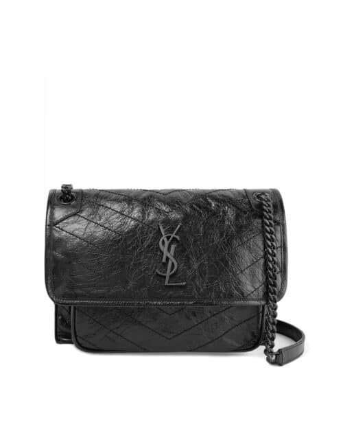 Saint Laurent Niki Medium Quilted Crinkled Glossed-Leather Shoulder Bag