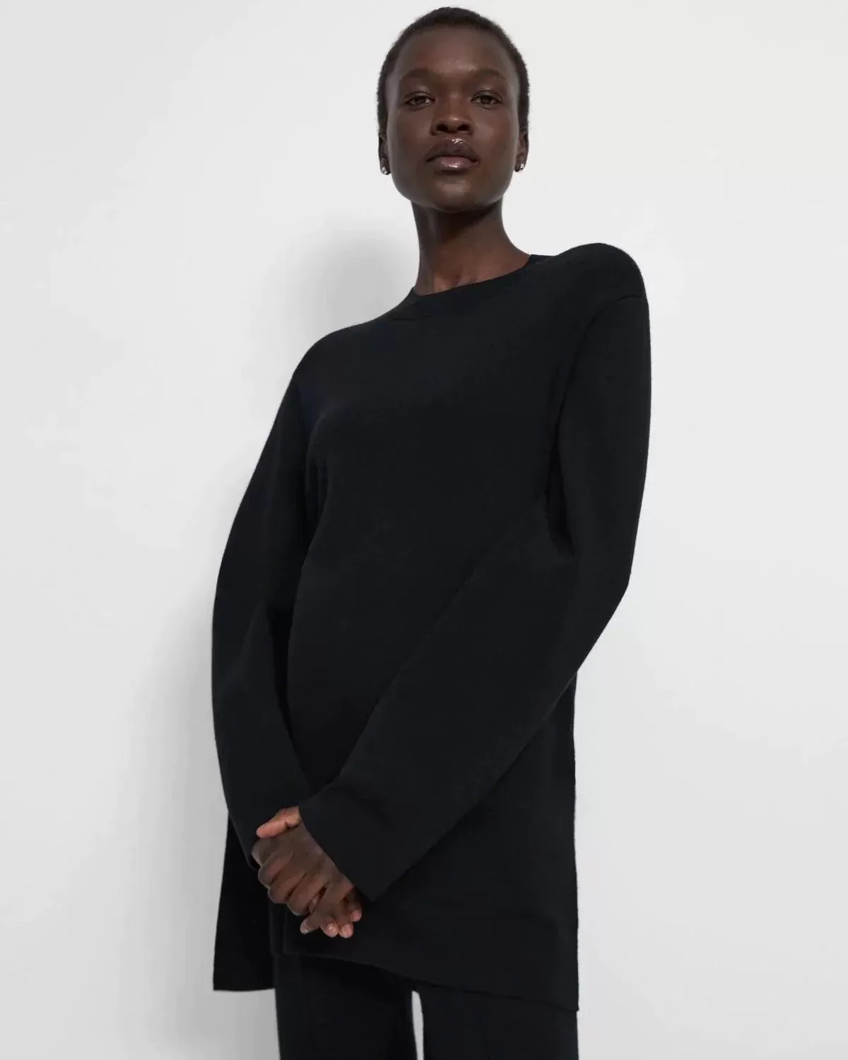 Theory Knit Tunic In Empire Wool, Black