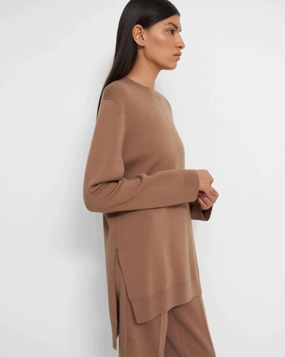 Theory Knit Tunic In Empire Wool, Light Camel