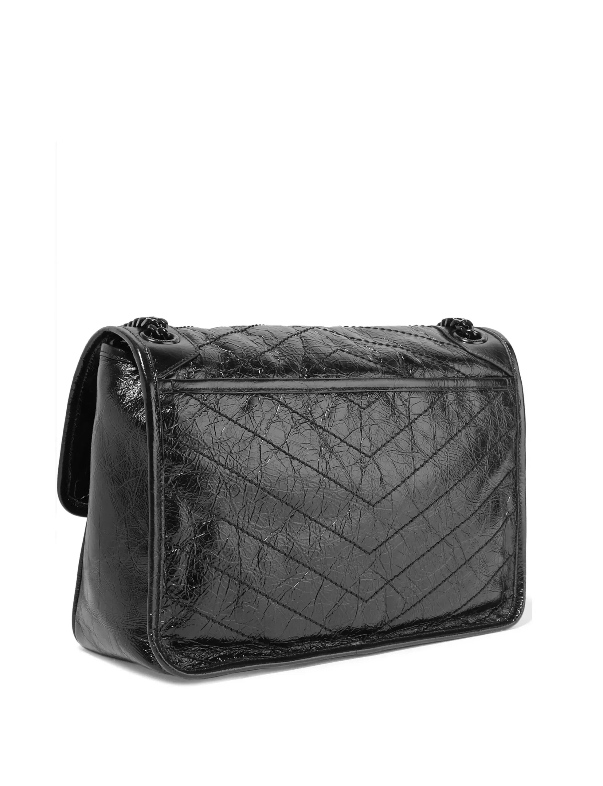 Saint Laurent Niki Medium Quilted Crinkled Glossed-Leather Shoulder Bag