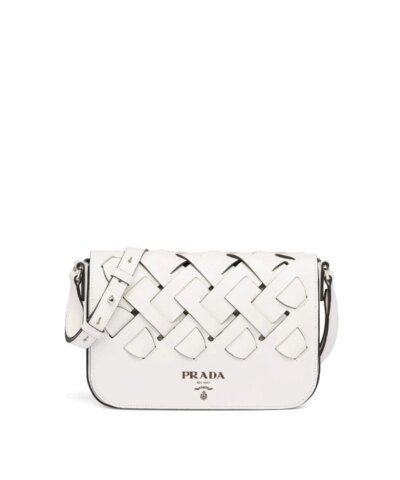 Prada Leather Shoulder Bag With Large Woven Motif