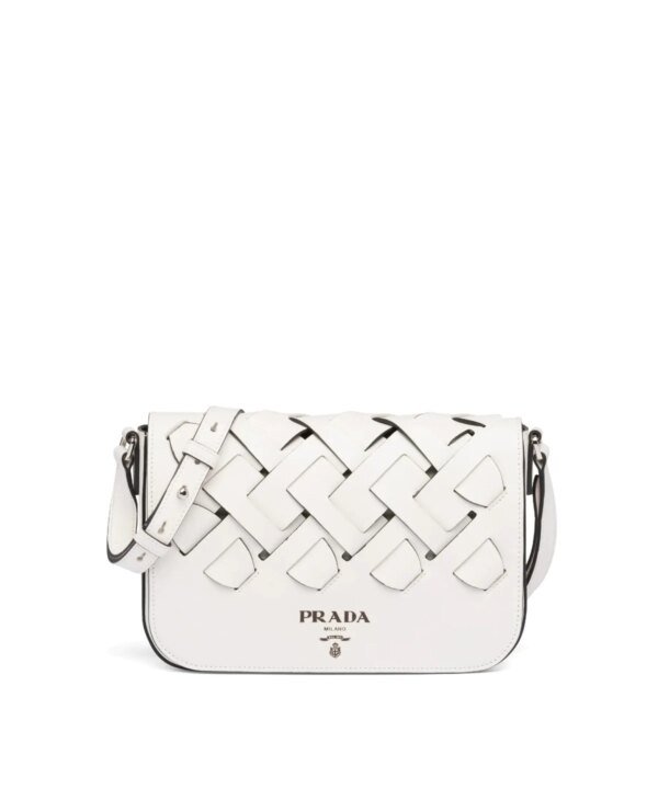 Prada Leather Shoulder Bag With Large Woven Motif