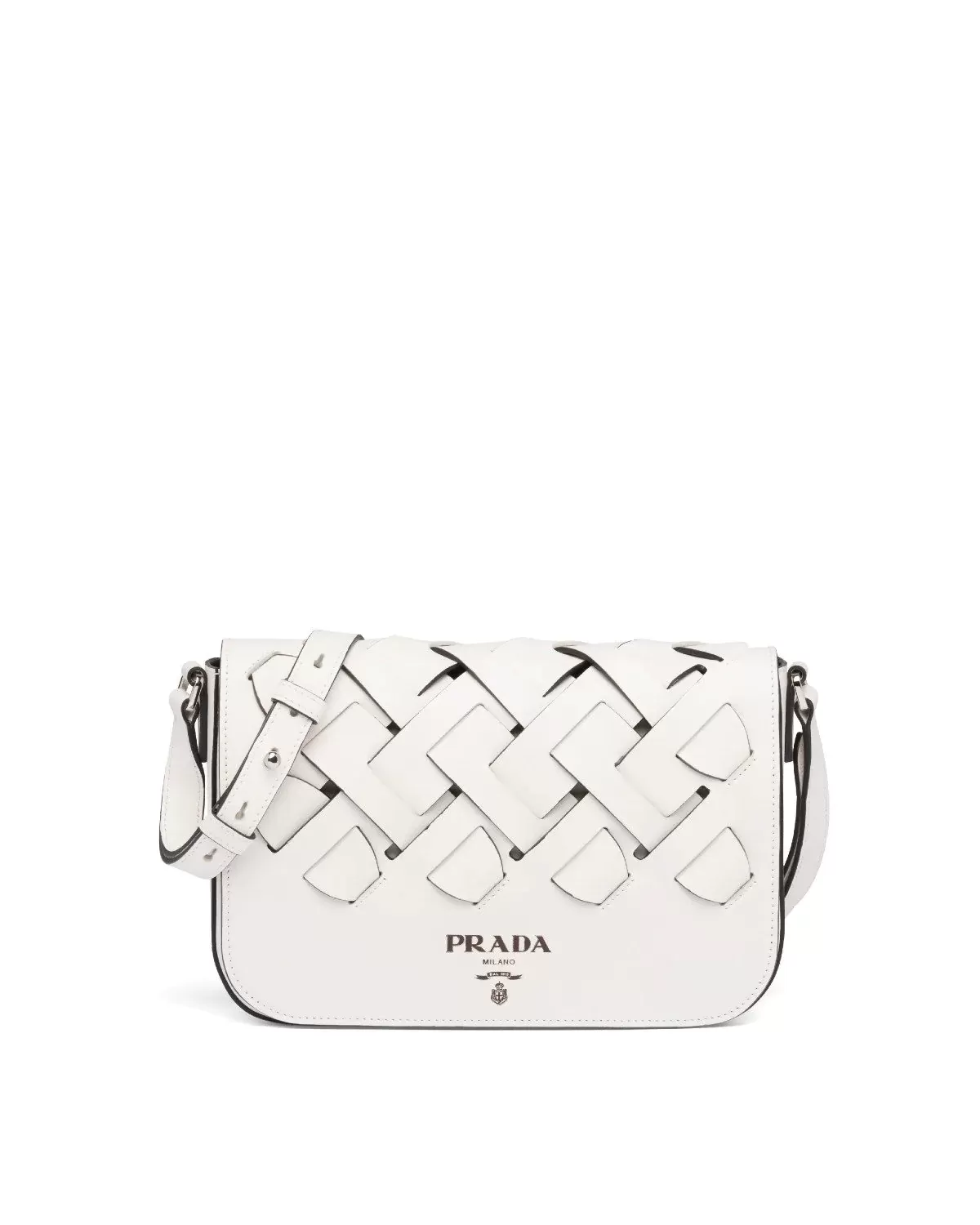 Prada Leather Shoulder Bag With Large Woven Motif