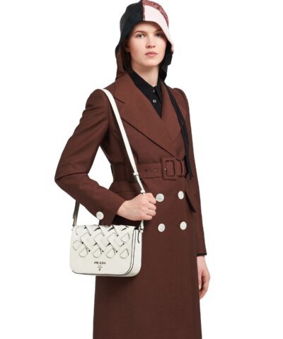 Prada Leather Shoulder Bag With Large Woven Motif