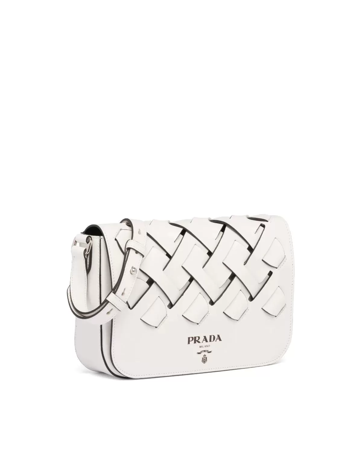 Prada Leather Shoulder Bag With Large Woven Motif