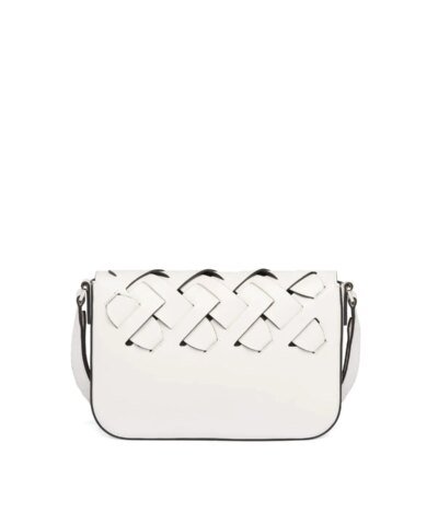 Prada Leather Shoulder Bag With Large Woven Motif
