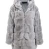 Simplee Hood Faux Fur Coat