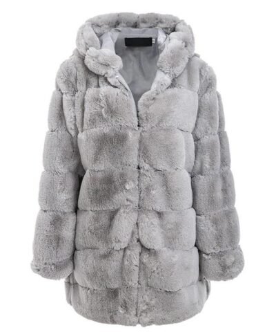 Simplee Hood Faux Fur Coat