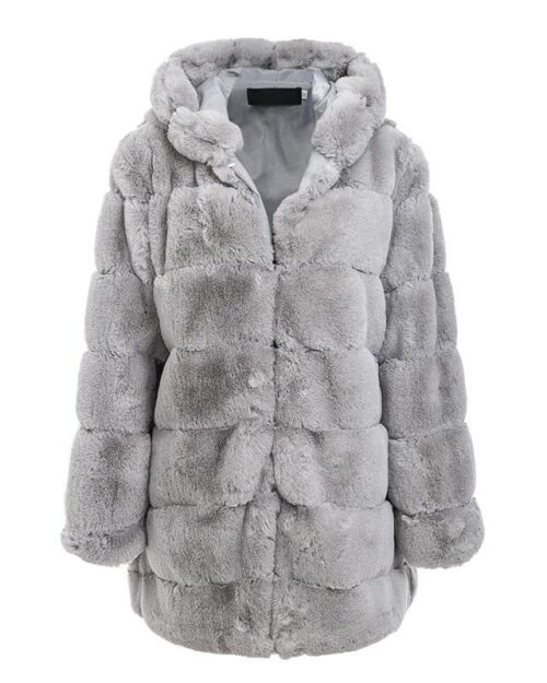 Simplee Hood Faux Fur Coat