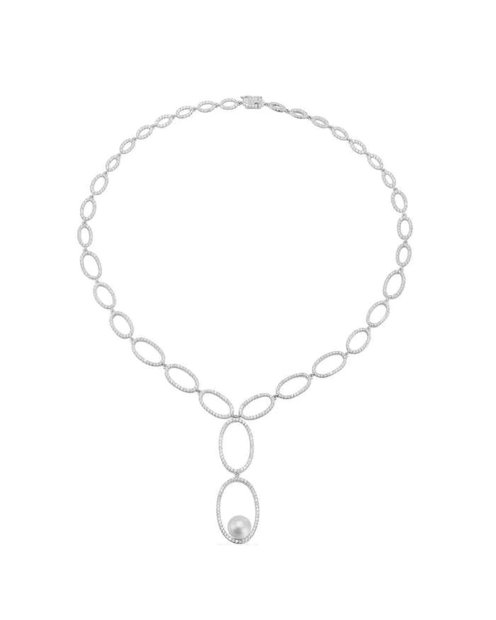 Apm Monaco Paved Necklace Whit Pearl Pendant