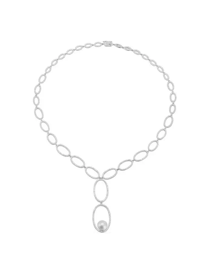 Apm Monaco Paved Necklace Whit Pearl Pendant