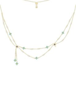 Apm Monaco Pearl & Blue Stone Double Chain Adjustable Necklace