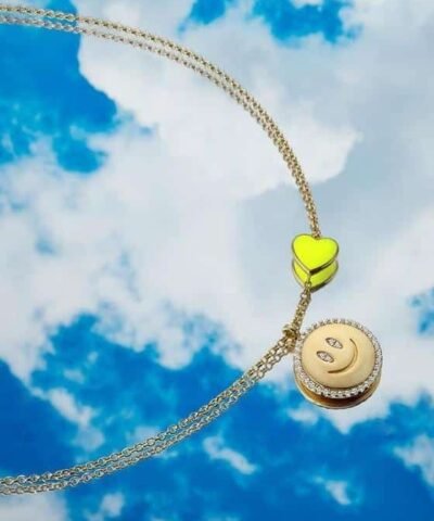 Apm Monaco Neon Yellow Heart & Happy Face Adjustable Necklace