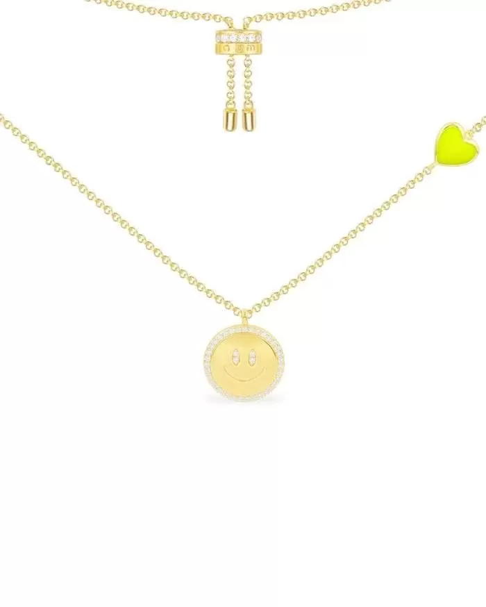 Apm Monaco Neon Yellow Heart & Happy Face Adjustable Necklace