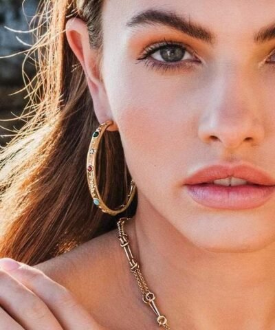 Apm Monaco Large Multicolor Stone Hoop Earrings