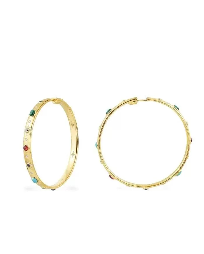 Apm Monaco Large Multicolor Stone Hoop Earrings