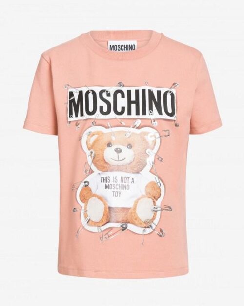 MOSCHINO COTTON JERSEY T-SHIRT WITH SAFETY PIN TEDDY PRINT