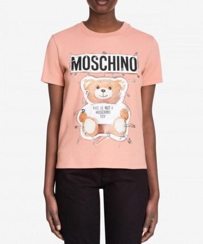 MOSCHINO COTTON JERSEY T-SHIRT WITH SAFETY PIN TEDDY PRINT