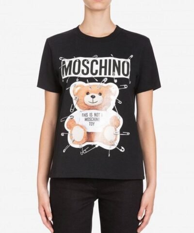 MOSCHINO COTTON JERSEY T-SHIRT WITH SAFETY PIN TEDDY PRINT