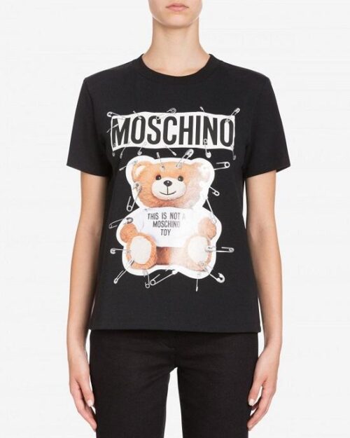 MOSCHINO COTTON JERSEY T-SHIRT WITH SAFETY PIN TEDDY PRINT