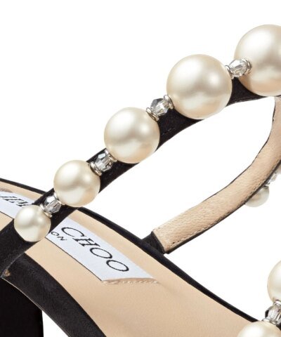 Jimmy Choo Amara 45 Metallic Pearly-Stud Slide Sandals