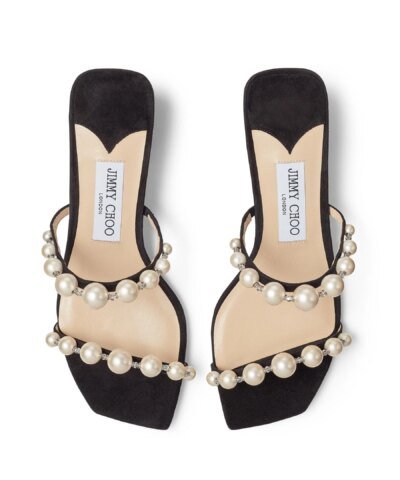 Jimmy Choo Amara 45 Metallic Pearly-Stud Slide Sandals