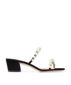 Jimmy Choo Amara 45 Metallic Pearly-Stud Slide Sandals