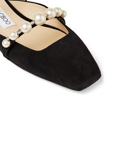 Jimmy Choo AMAYA Flats Black Suede Flats With Pearl Embellishment