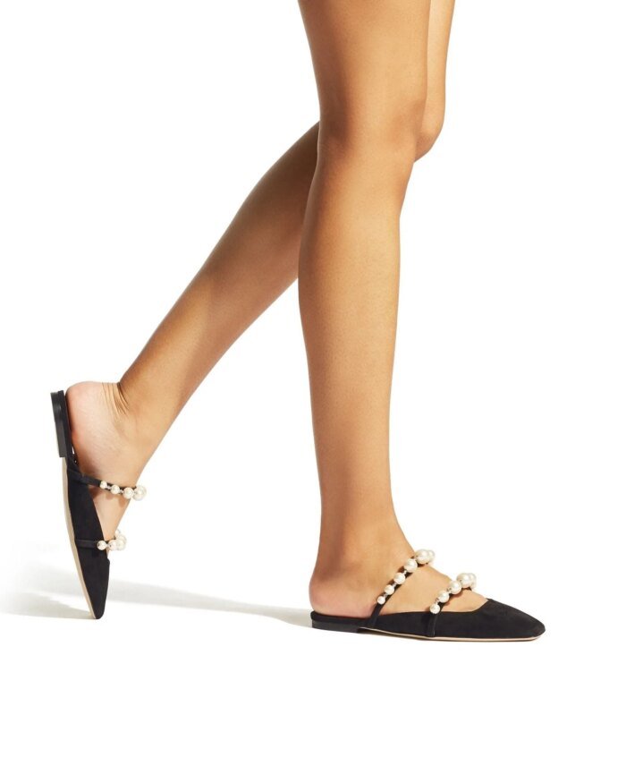 Jimmy Choo AMAYA Flats Black Suede Flats With Pearl Embellishment