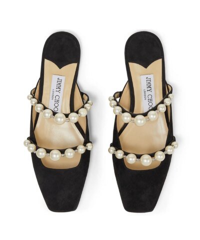 Jimmy Choo AMAYA Flats Black Suede Flats With Pearl Embellishment