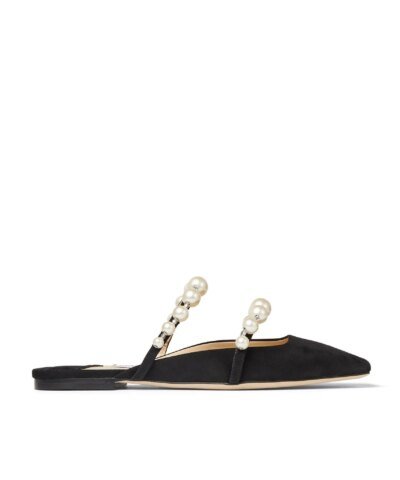 Jimmy Choo AMAYA Flats Black Suede Flats With Pearl Embellishment