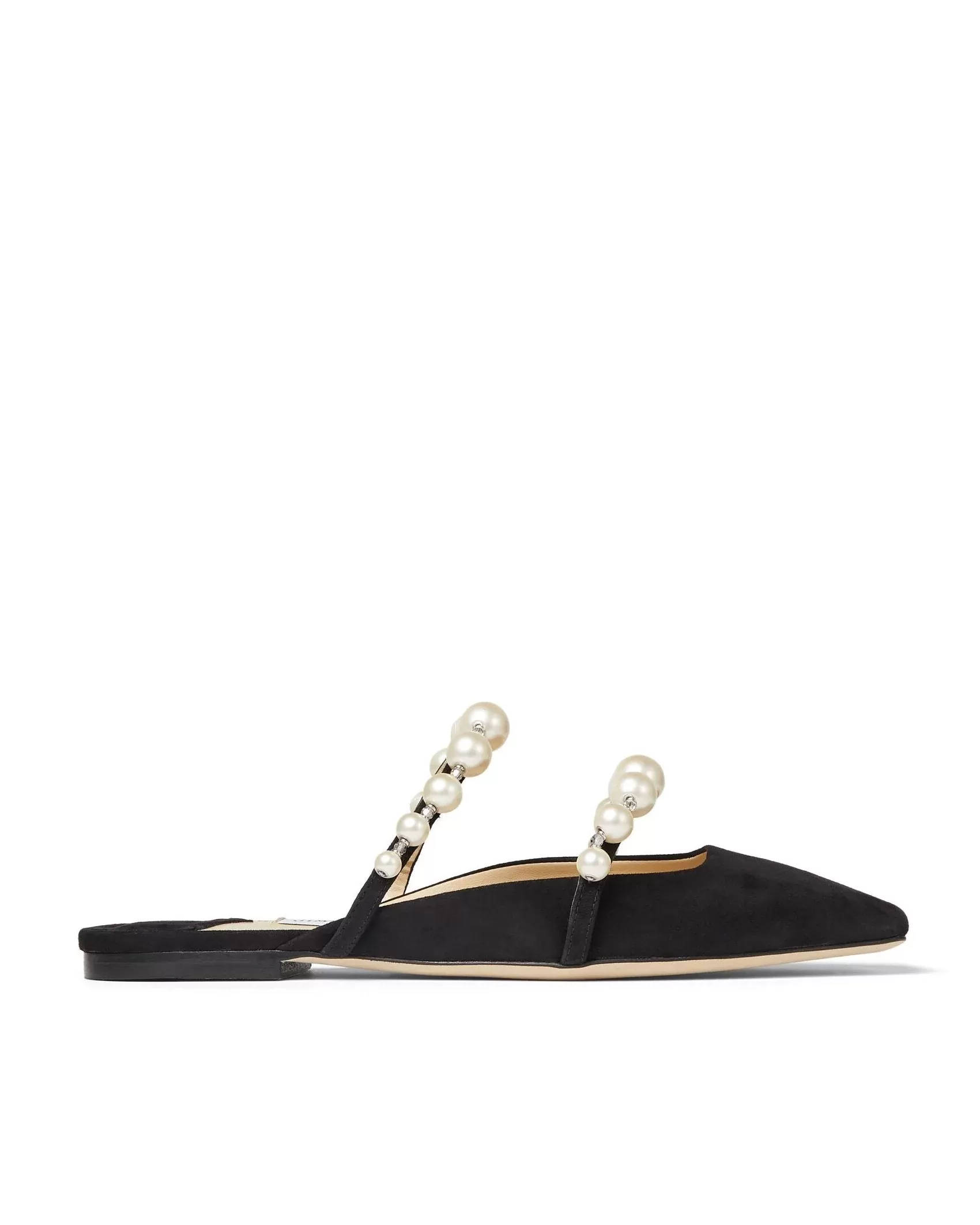 Jimmy Choo AMAYA Flats Black Suede Flats With Pearl Embellishment