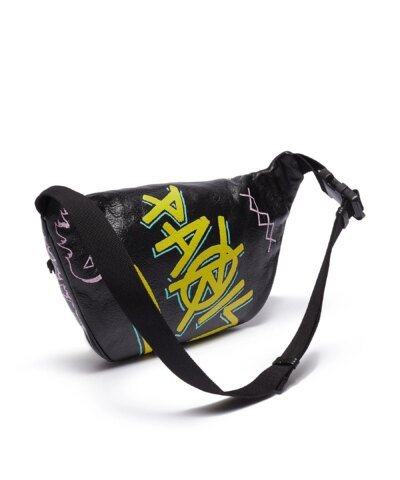 Balenciaga Men's Black 'explorer Graffiti' Print Leather Bum Bag