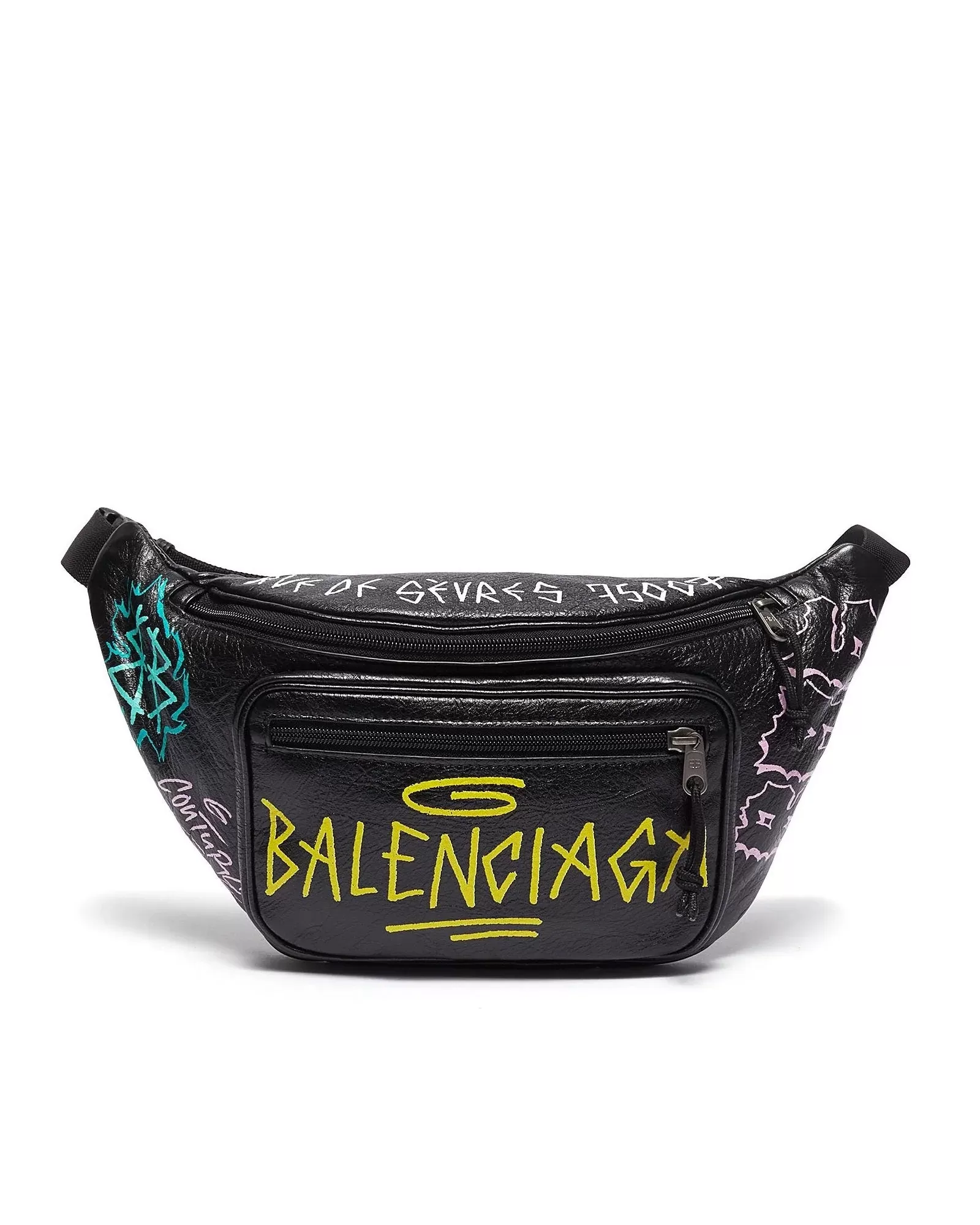 Balenciaga Men's Black 'explorer Graffiti' Print Leather Bum Bag