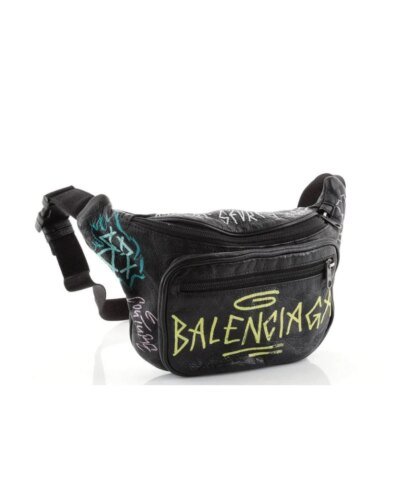 Balenciaga Men's Black 'explorer Graffiti' Print Leather Bum Bag