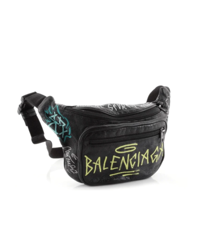 Balenciaga Men's Black 'explorer Graffiti' Print Leather Bum Bag