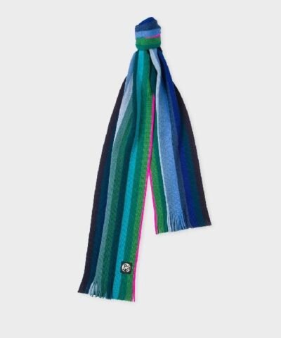 PAUL SMITH Men's Blue To Green Gradient Stripe Neon Edge Wool Scarf