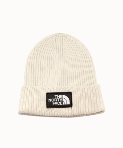 The North Face Logo Box Cuffed Beanie In White