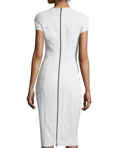 Narciso Rodriguez Cap-Sleeve Horizontal Seamed Sheath Scuba Dress