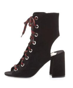 Prada Lace-Up Suede Peep-Toe Bootie,