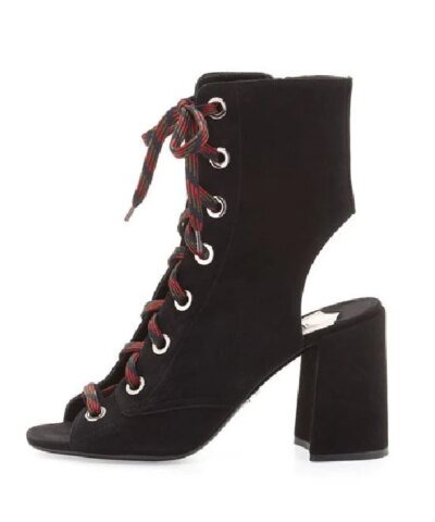 Prada Lace-Up Suede Peep-Toe Bootie,