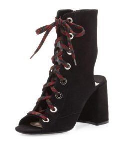 Prada Lace-Up Suede Peep-Toe Bootie,