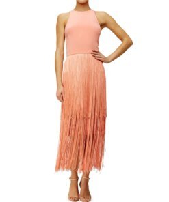Tamara Mellon Sleeveless Fringe Column Dress, Sunset