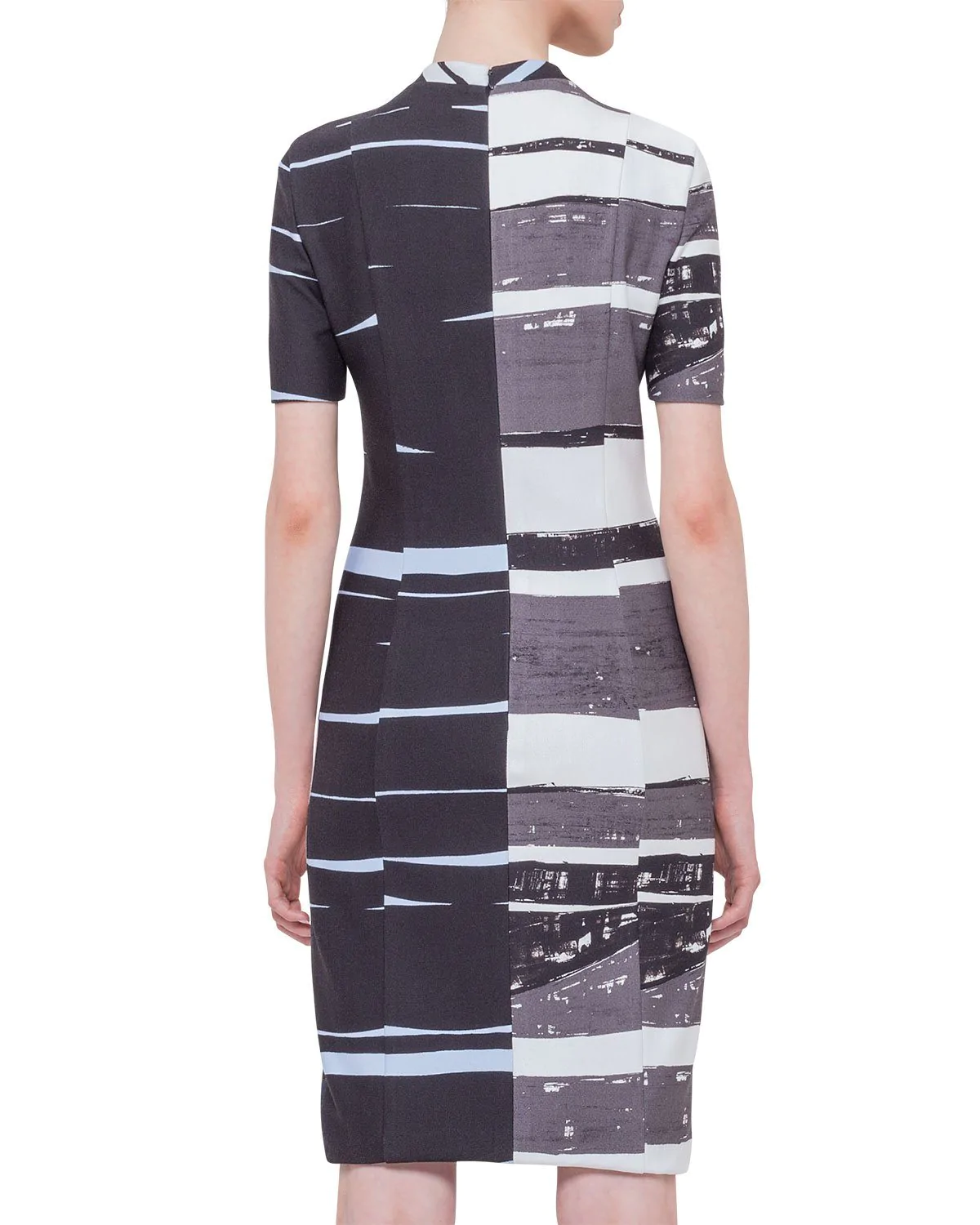 Akris punto Short-Sleeve Brushstroke Sheath Dress, Multi Colors