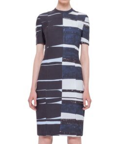 Akris punto Short-Sleeve Brushstroke Sheath Dress, Multi Colors