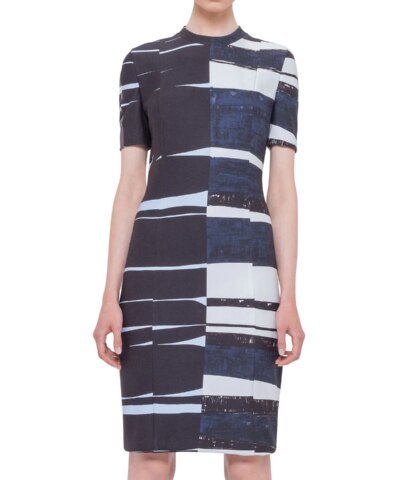 Akris punto Short-Sleeve Brushstroke Sheath Dress, Multi Colors