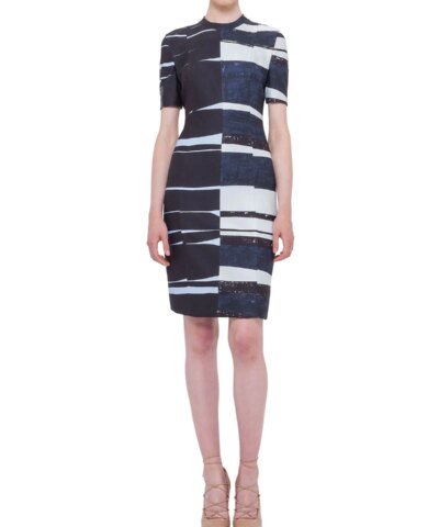 Akris punto Short-Sleeve Brushstroke Sheath Dress, Multi Colors